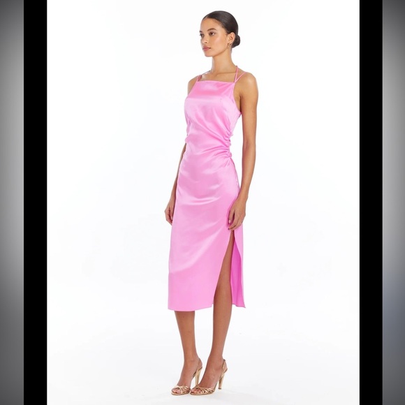 NWOT Amanda Uprichard Amiyah Silk Midi Dress Pink Small - Picture 1 of 6